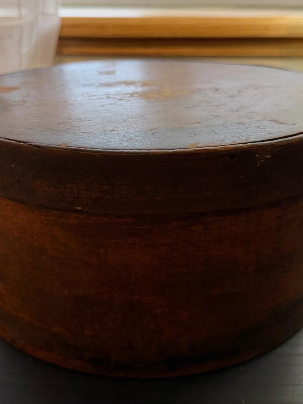 Antique Primitive Round Wooden Pantry Box with Lid Rustic Farmhouse Storage
